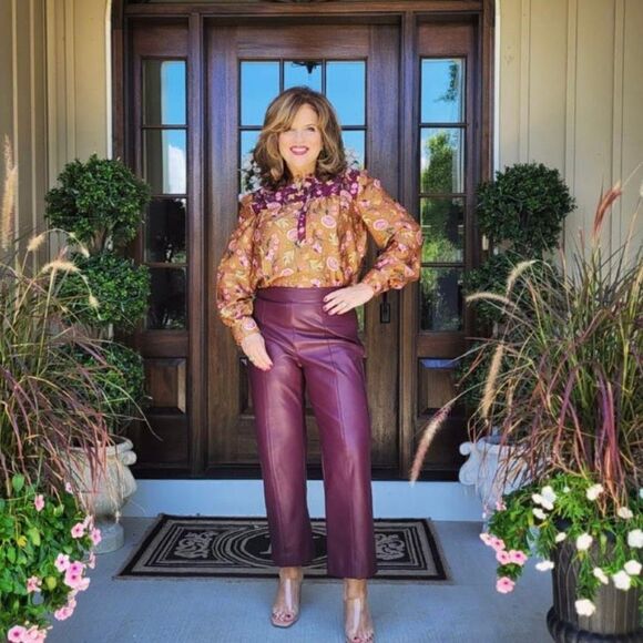 LOFT Blouse | Mixed Print Henley Blouse | Small S | Office Casual | Amber - Picture 2 of 12